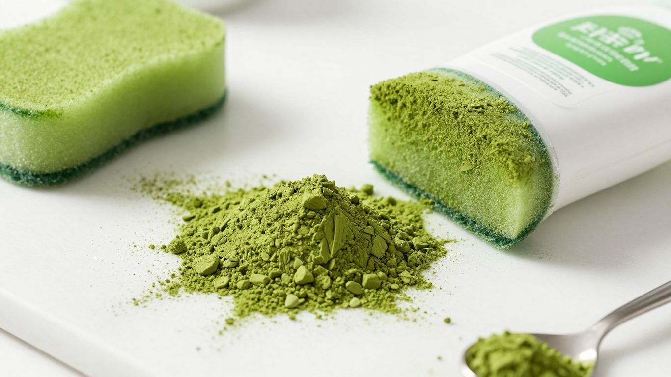 Matcha powder stain removal on a countertop.