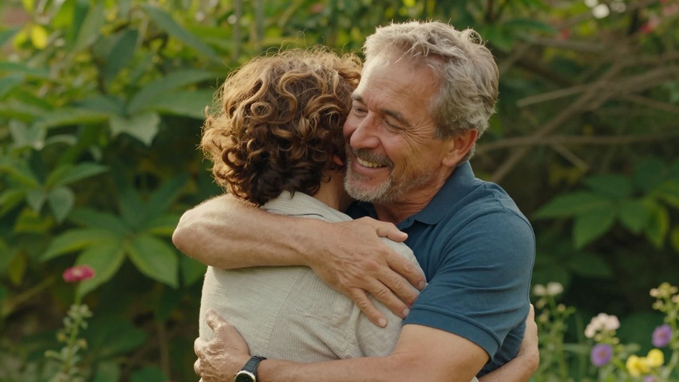 Casal feliz e revitalizado em abraço caloroso.