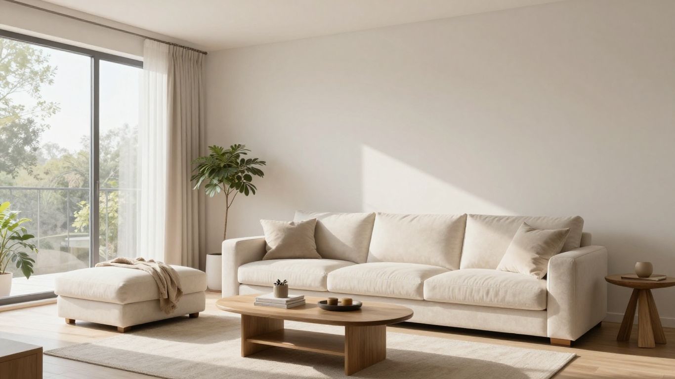 Newly painted living room with neutral walls and modern decor.