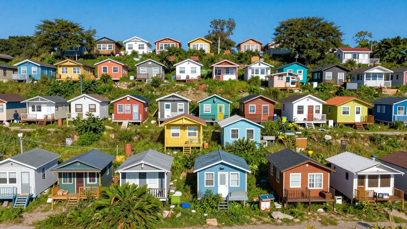 Tiny home communities scattered across the US landscape.