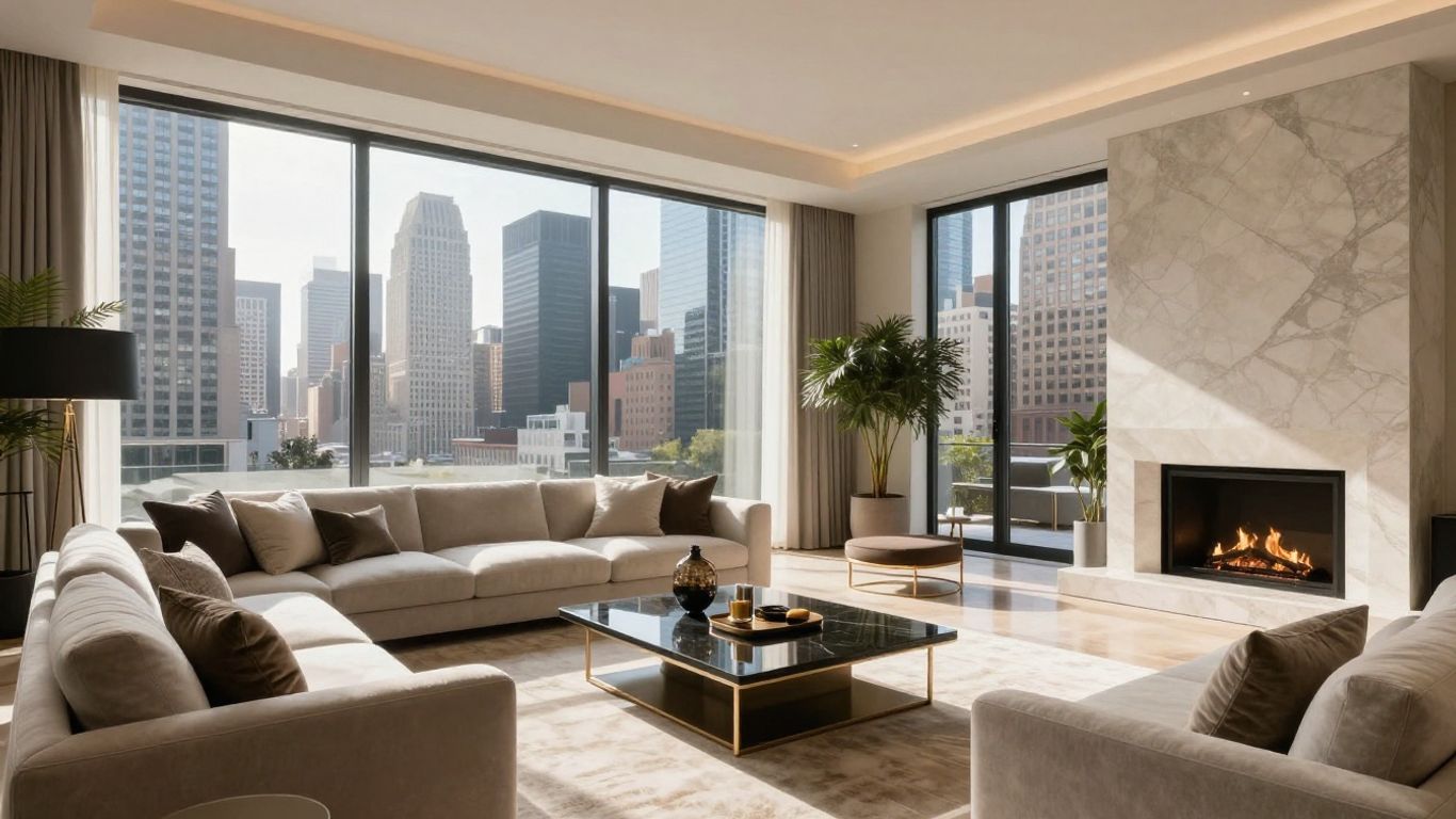 Modern living room with city view