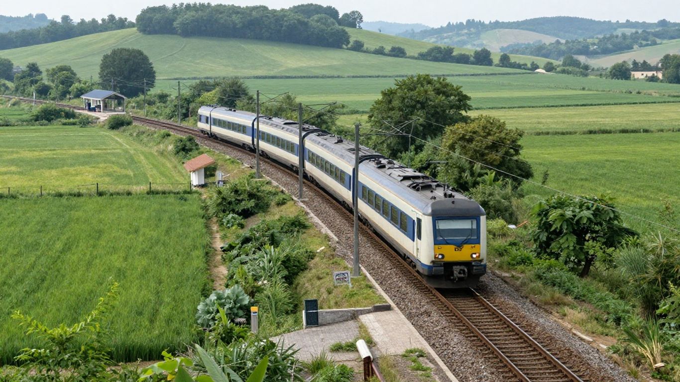 Train régional traversant une campagne verdoyante