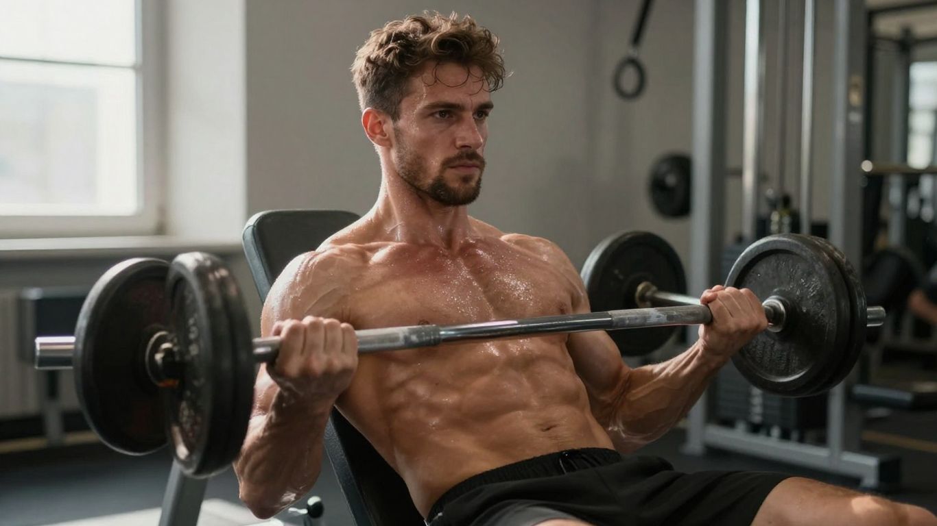 Man doing dumbbell bench press for upper body workout.