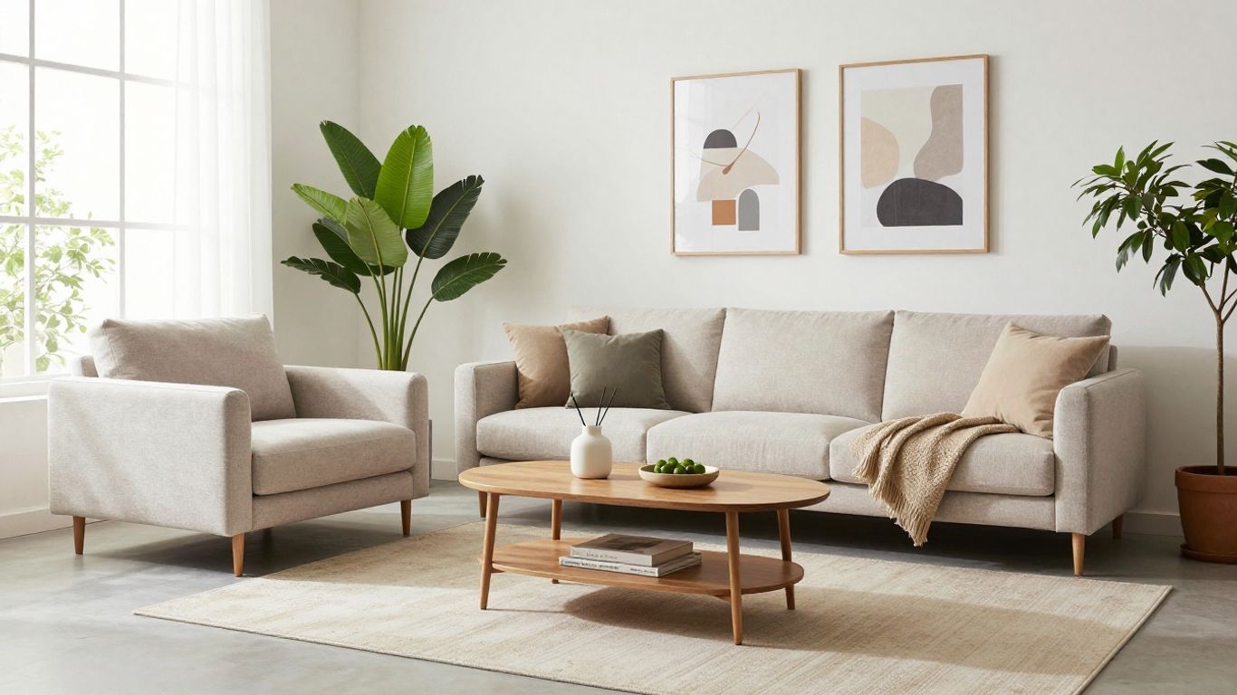Modern living room with stylish furniture and decor.