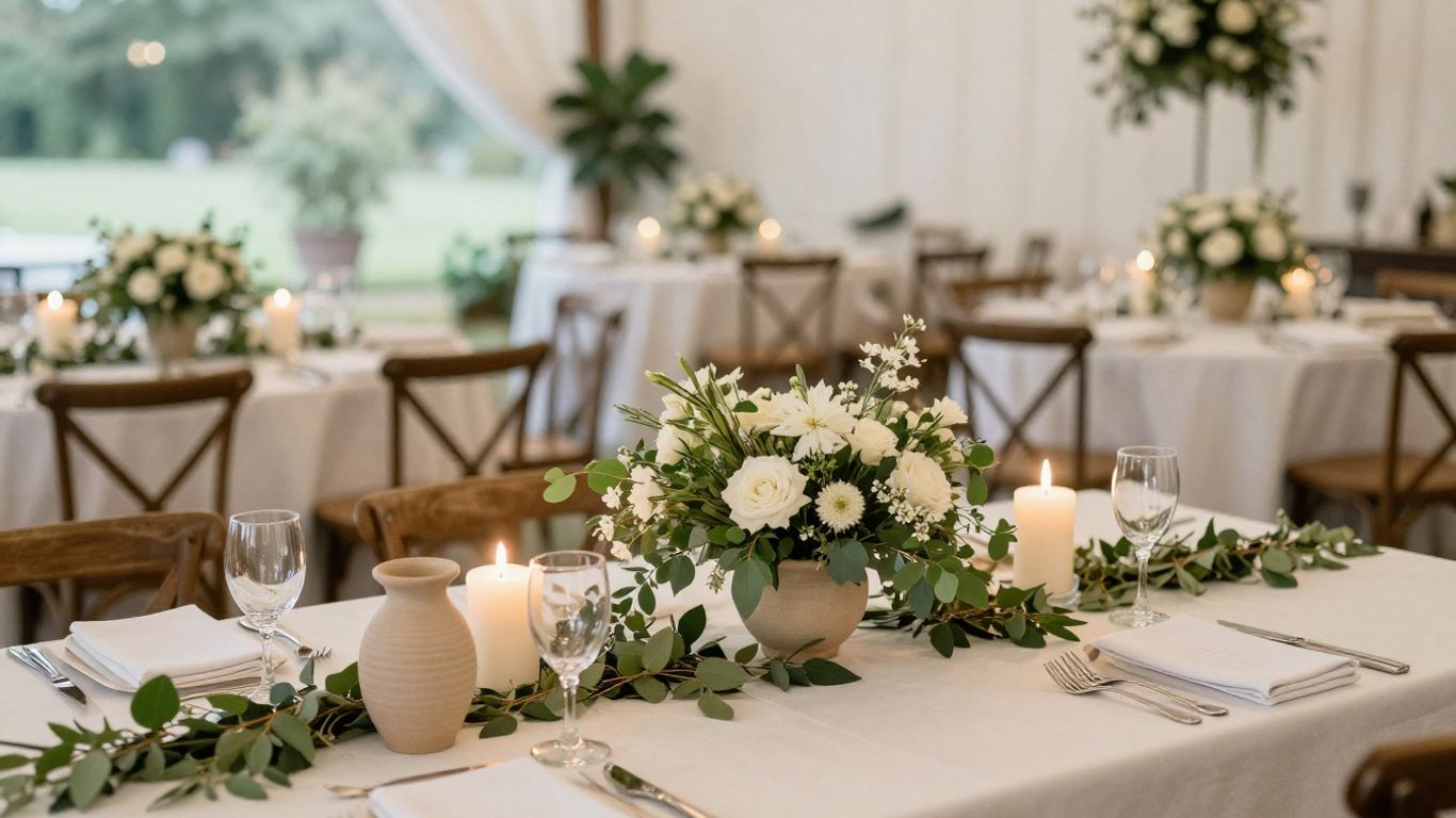 Reception tables with thoughtful floral budget styling