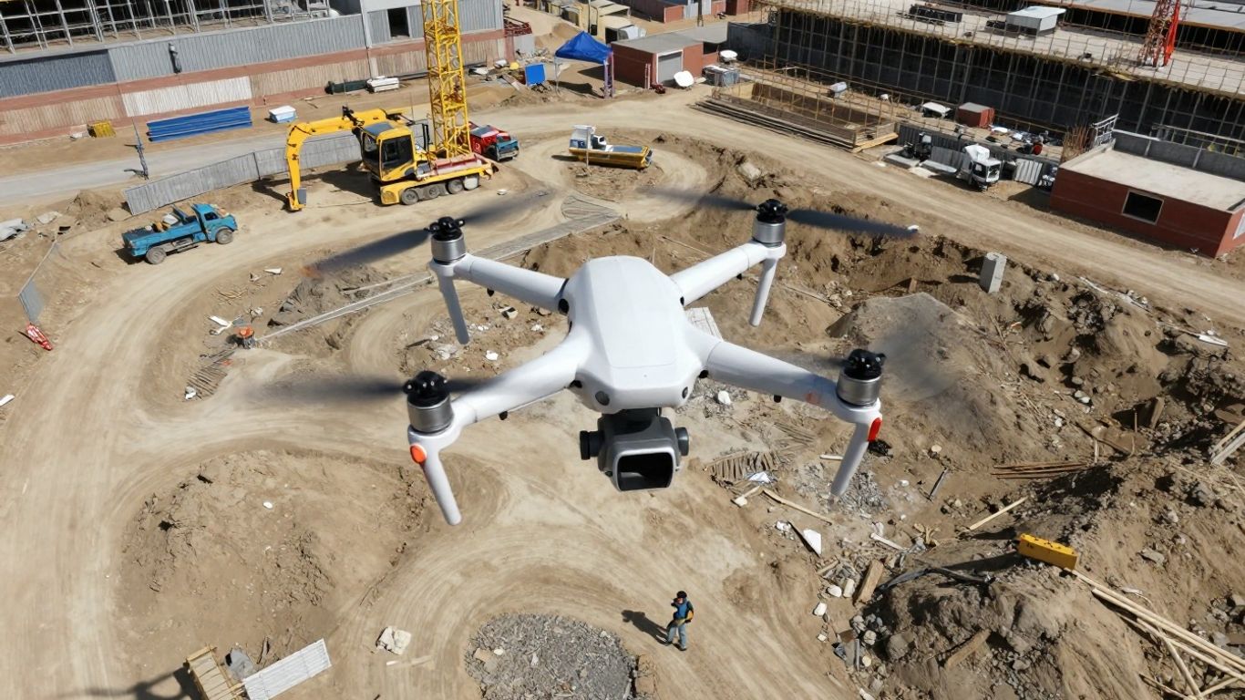 Drone capturing 3D model of construction site
