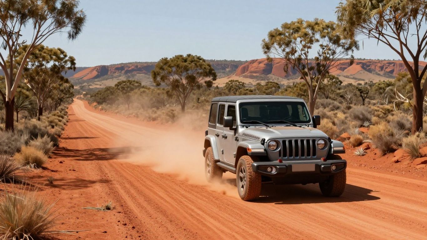 Jeep Wrangler parked beside an Australian trail