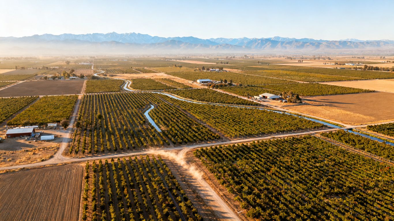 Aerial view of Fresno agricultural fields