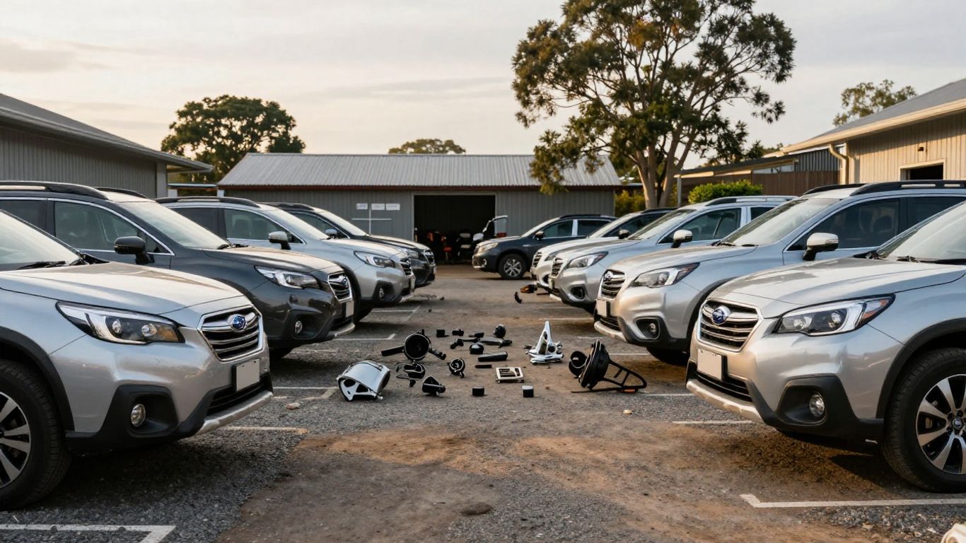 Subaru Outback parts arranged in Toowoomba yard