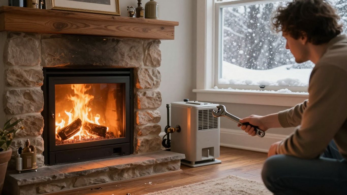 Homeowner performing furnace maintenance for winter.