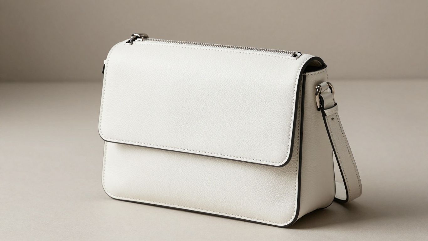White leather crossbody bag on a neutral surface.