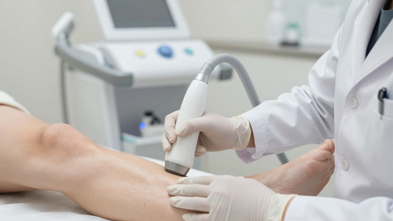 Close-up of clinician performing laser skin treatment