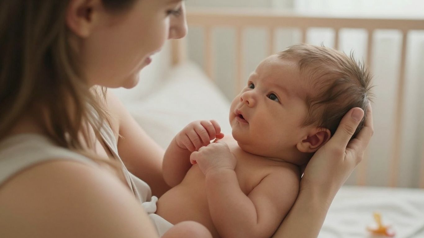 Madre observando a su bebé tranquilo
