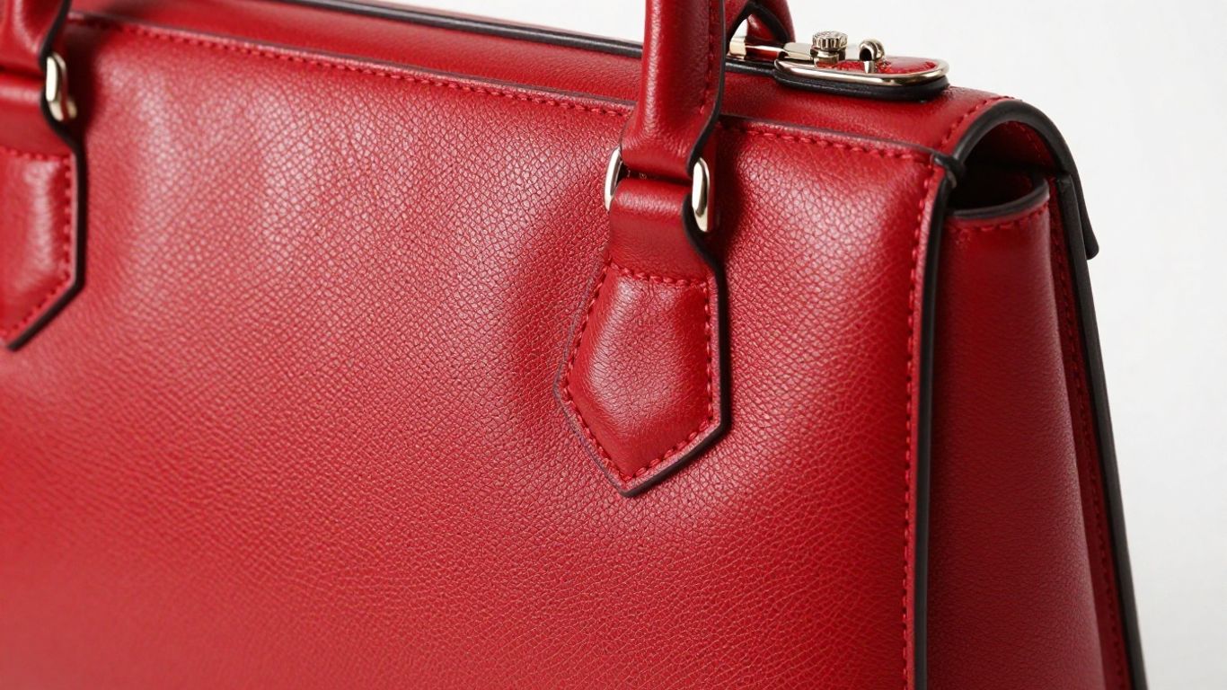 Rote Vintage-Handtasche mit klassischer Silhouette und eleganten Beschlägen.