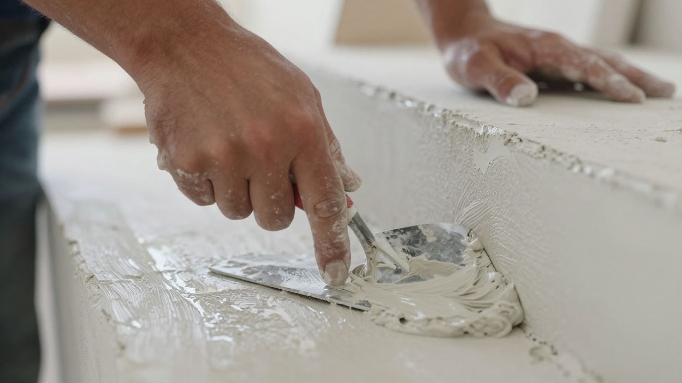Plasterer smoothing a wall with a trowel.