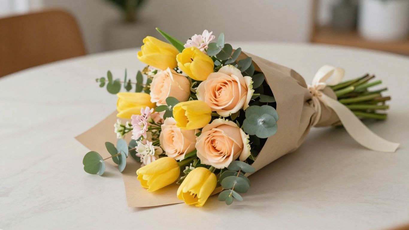 Bright seasonal bouquet arranged for gifting