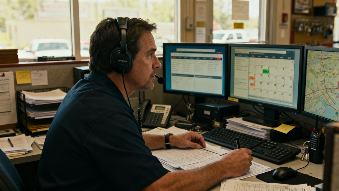 Locksmith dispatcher coordinating mobile technicians