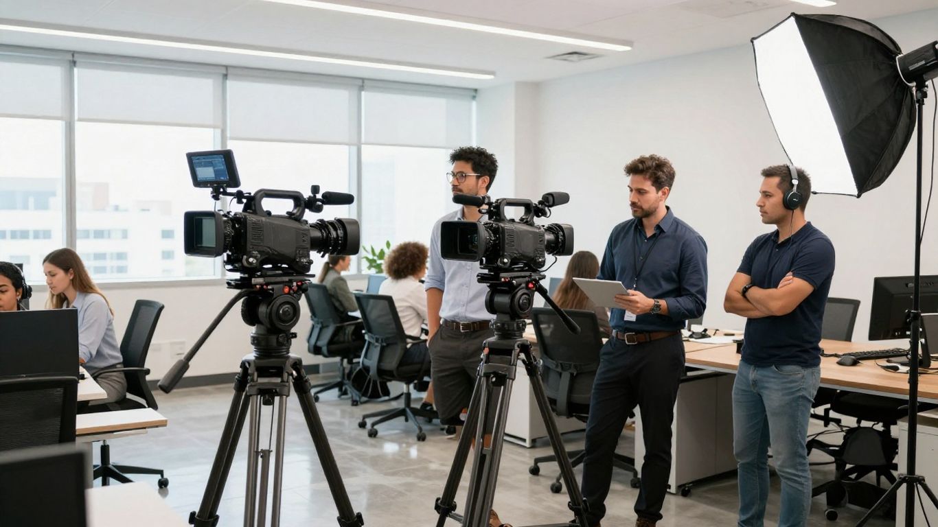Creative team filming a branded business video