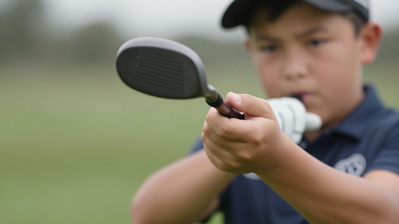 Junior golfer gripping a golf club