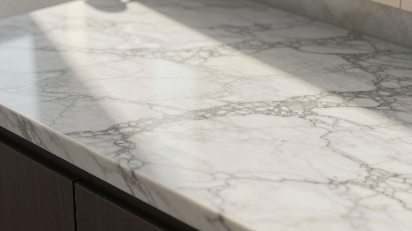 Elegant marble countertop with natural veining.
