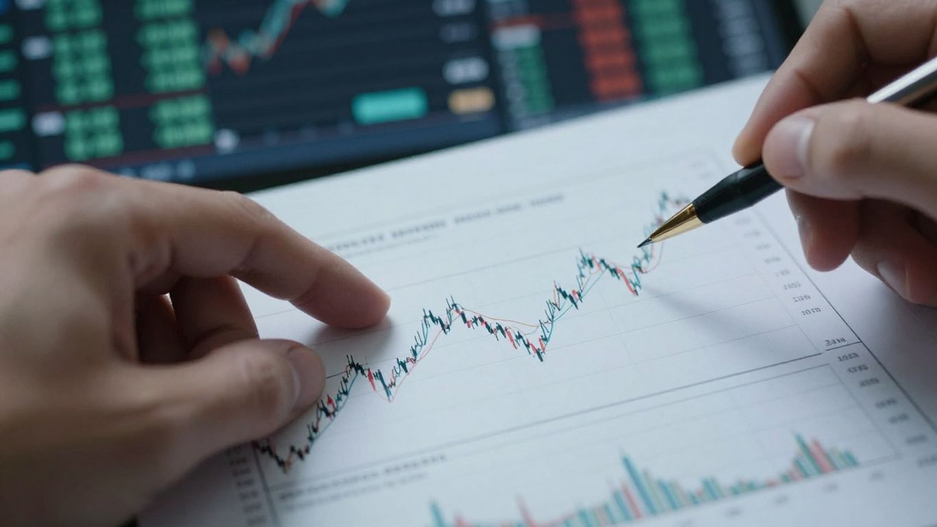Financial chart with complex lines and curves.