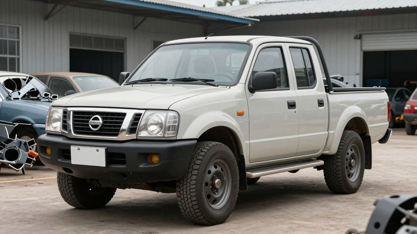 Nissan Navara pickup truck at a wrecking yard.