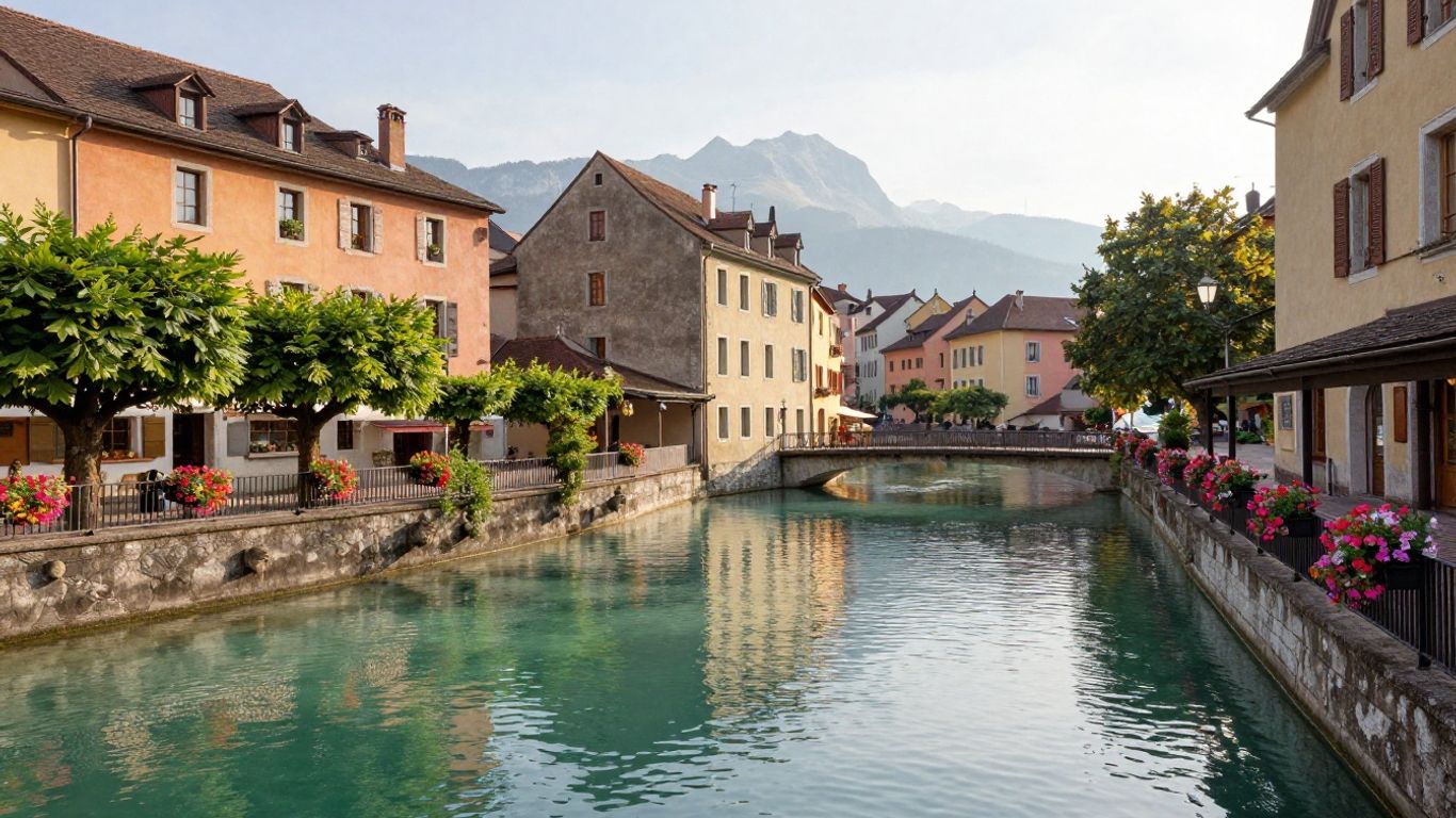 Annecy canals and historic old town façades