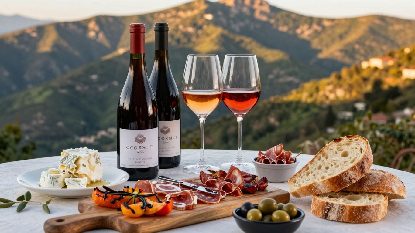 Corsican wine and local food at sunset
