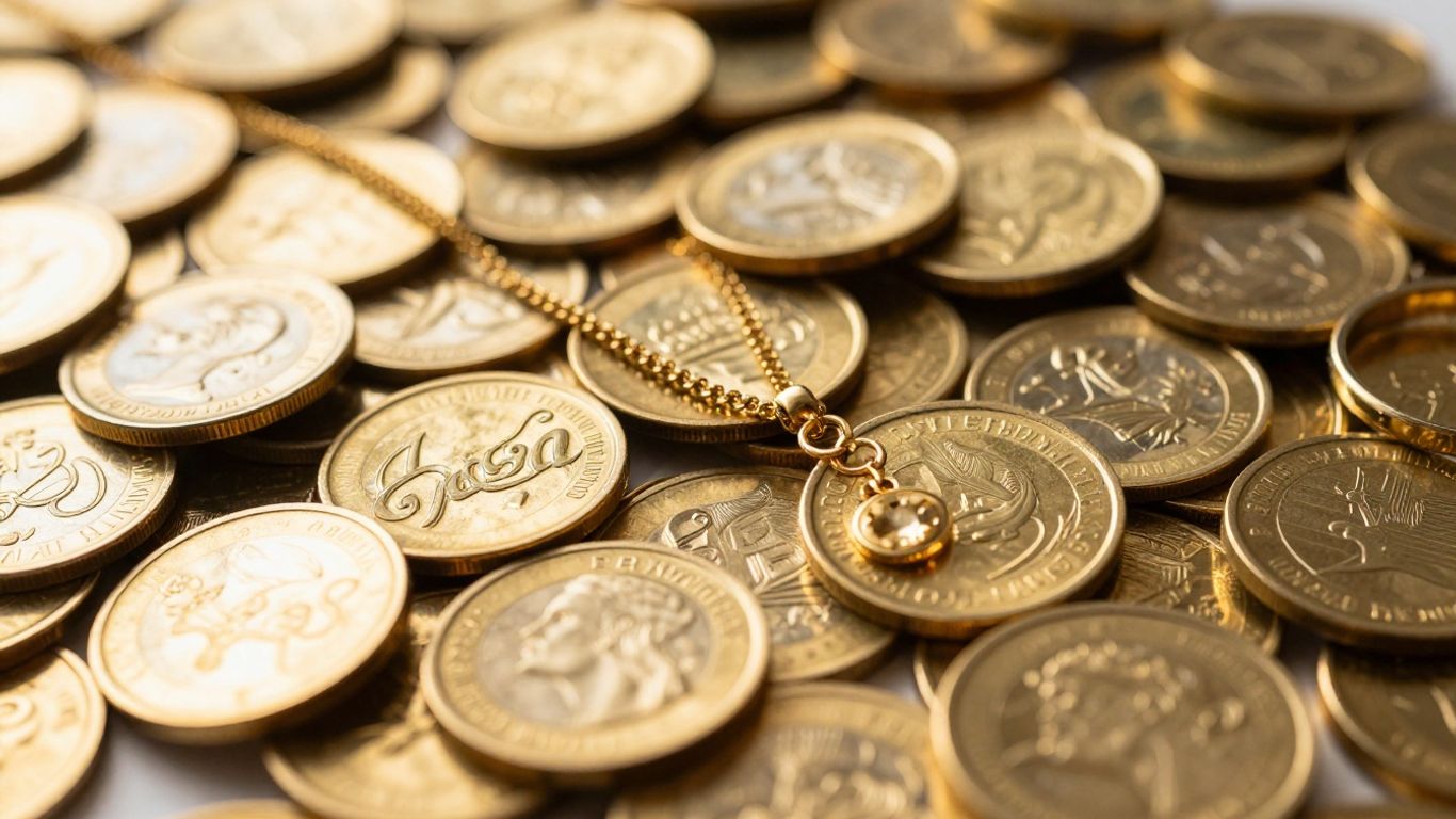 كومة من الذهب، مجوهرات، عملات معدنية، سعر إعادة الشراء