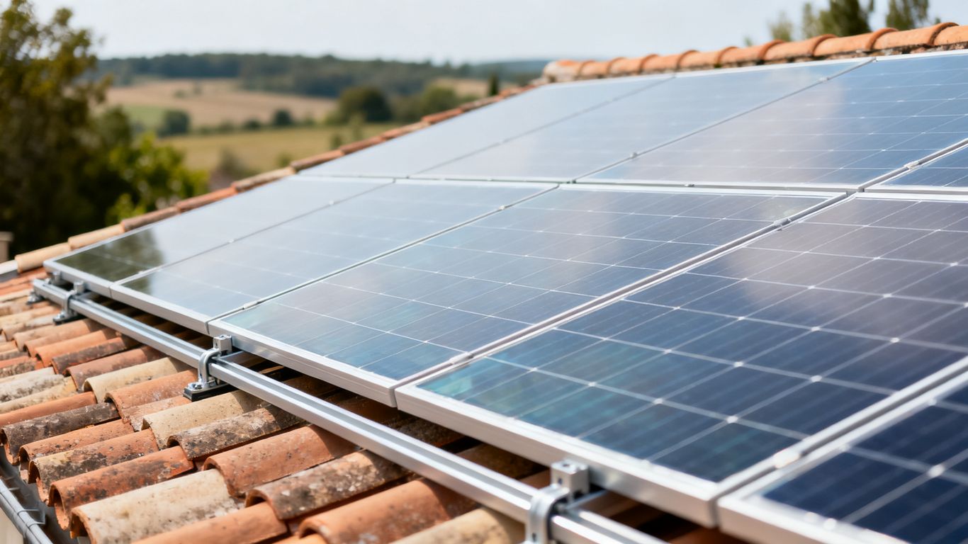 Détail de modules solaires et fixations
