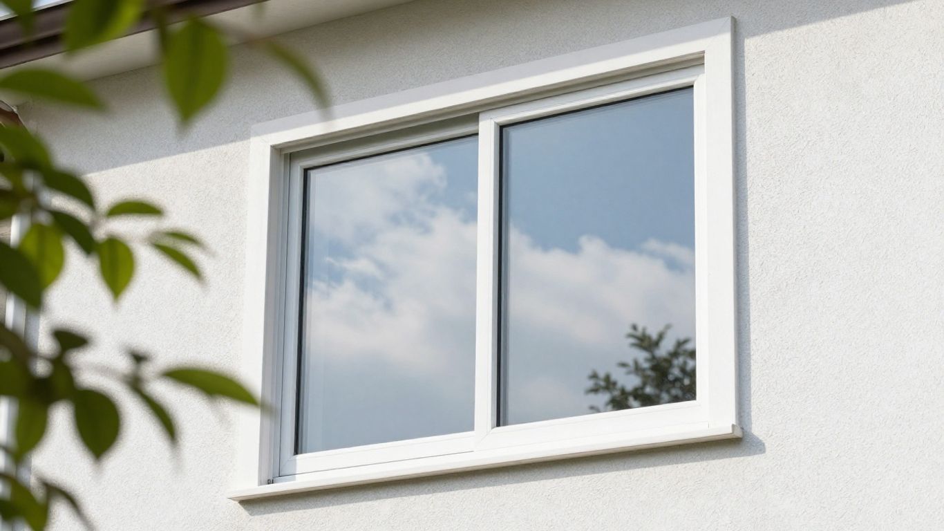 Newly installed window with clear glass reflecting the sky.