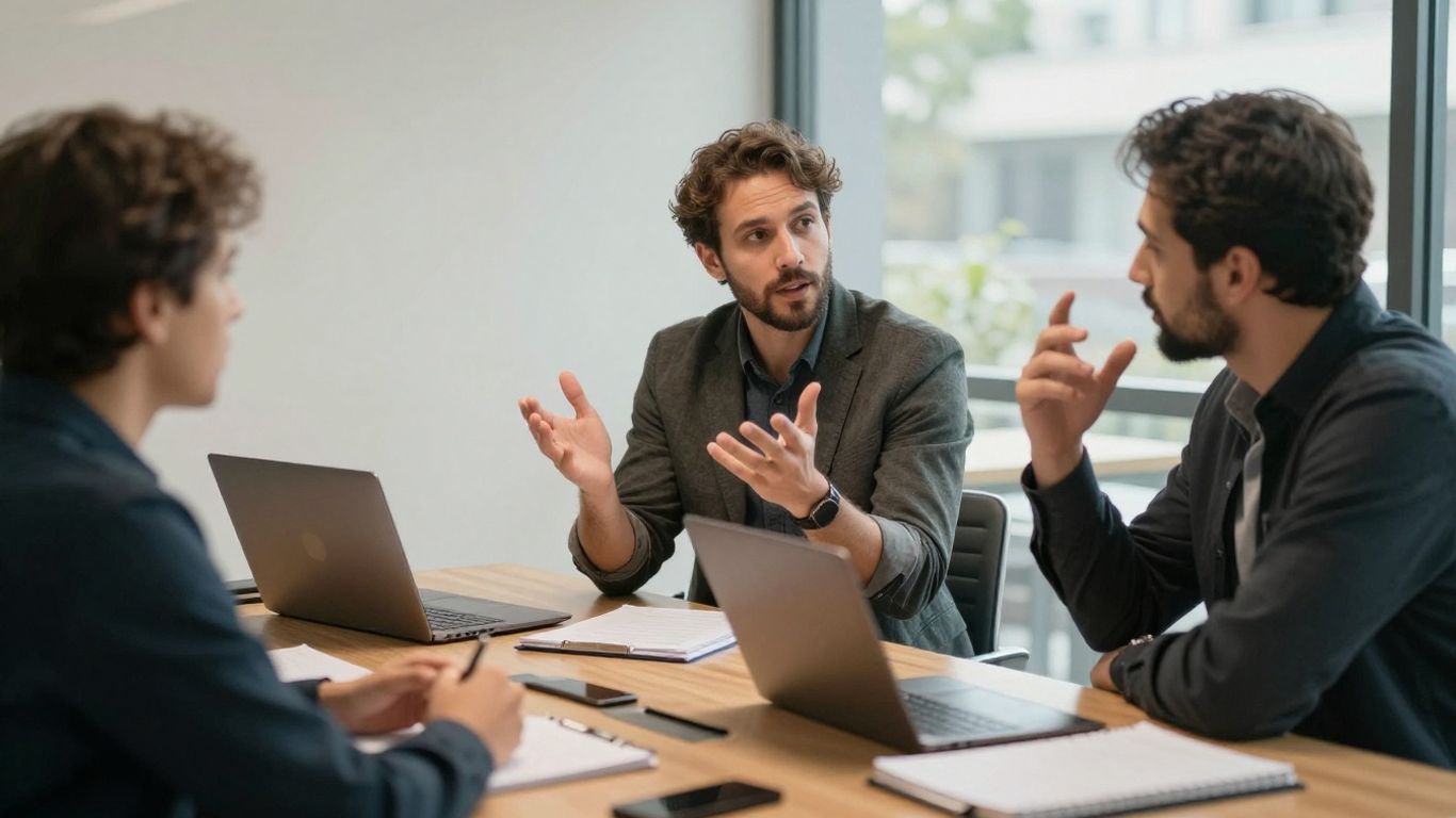 Colleagues practicing a workplace conversation