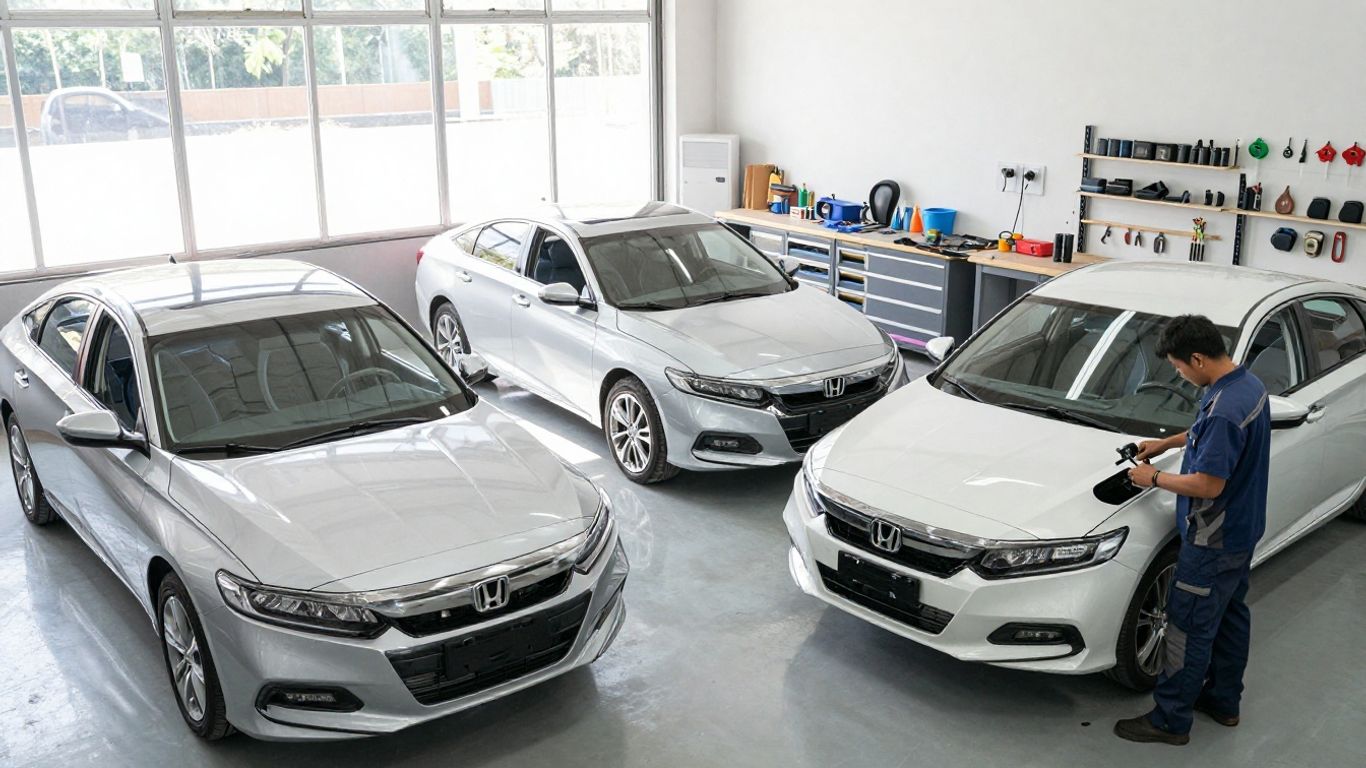 Honda Accord car parts and wreckers in a workshop.