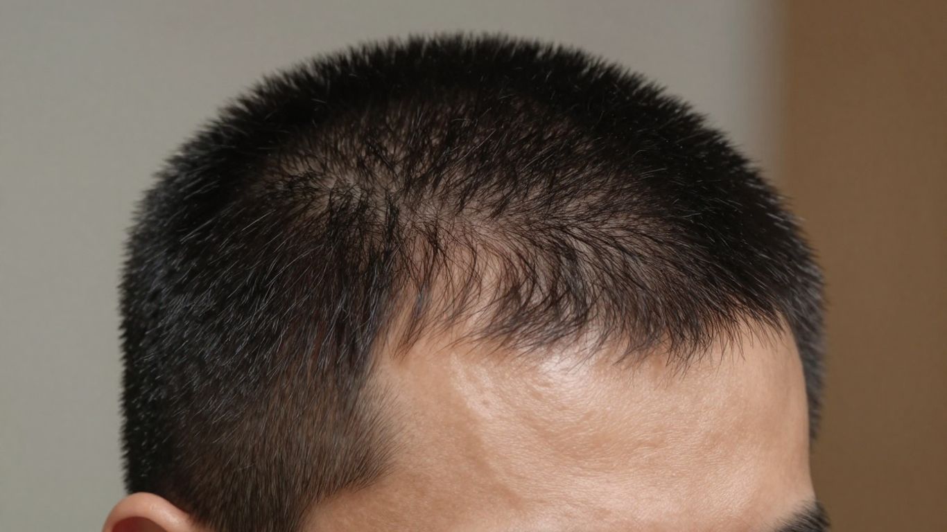 Man's healthy hair and hairline close-up.