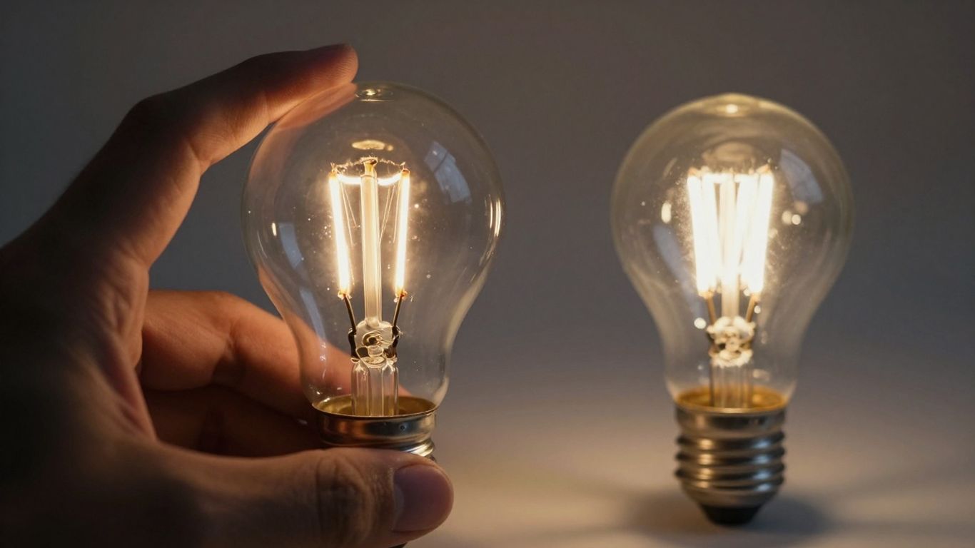 LED bulb glowing next to a halogen bulb.
