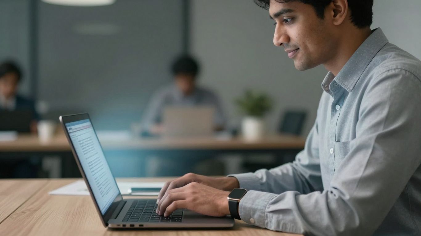 Person responding to feedback on a laptop.