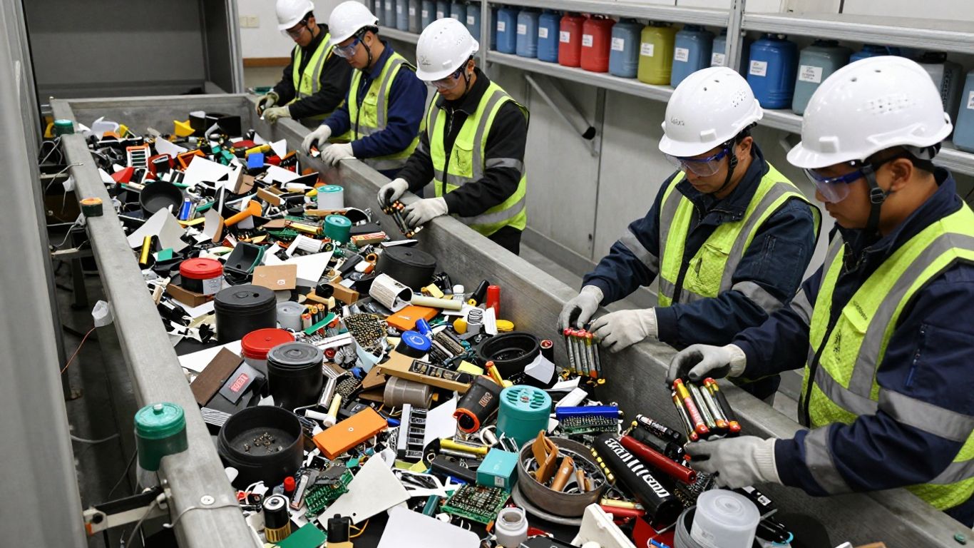 Worker sorting hazardous and recyclable materials