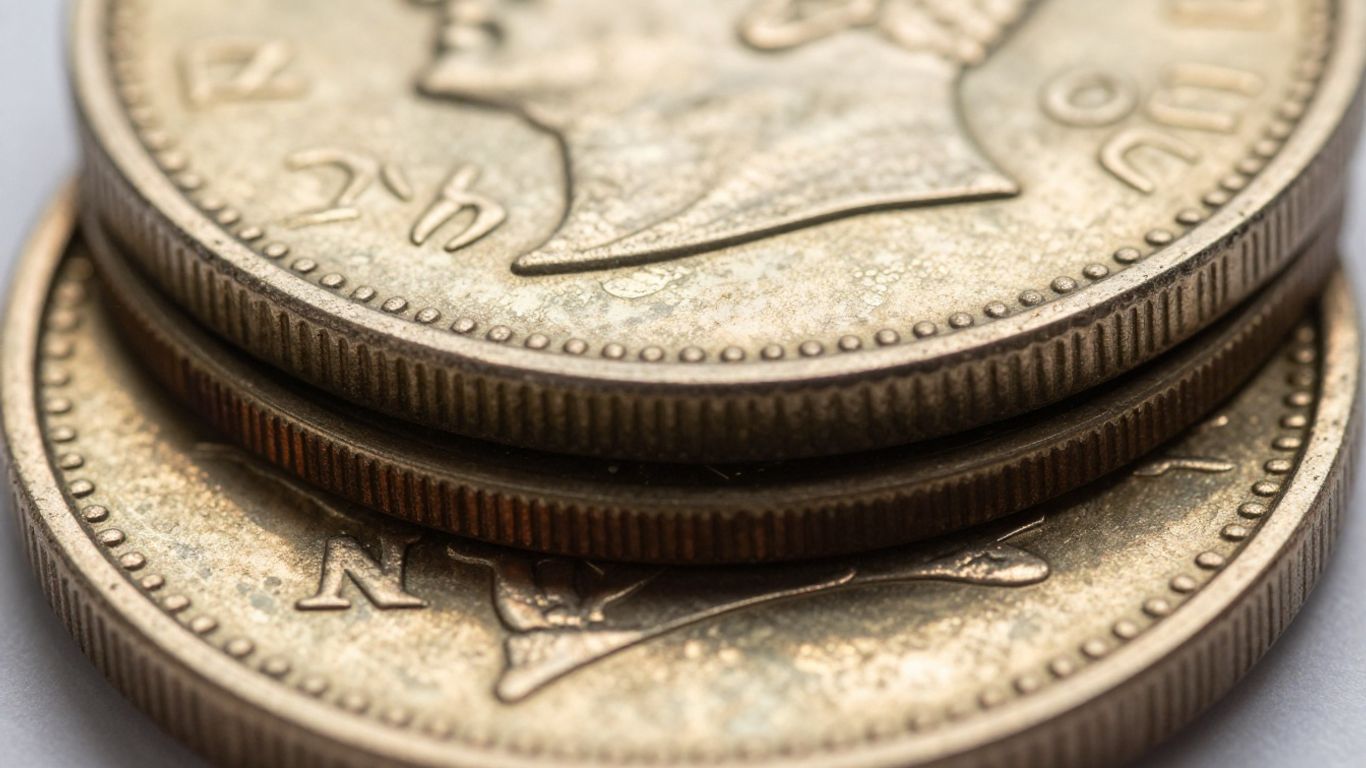 Cross-section of clad coins showing layered metal composition.
