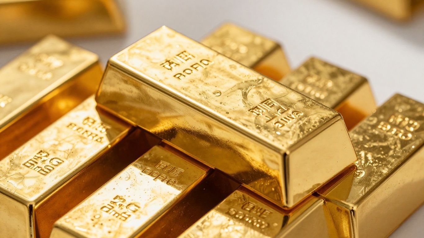 Lingots d'or recyclé brillants, gros plan.