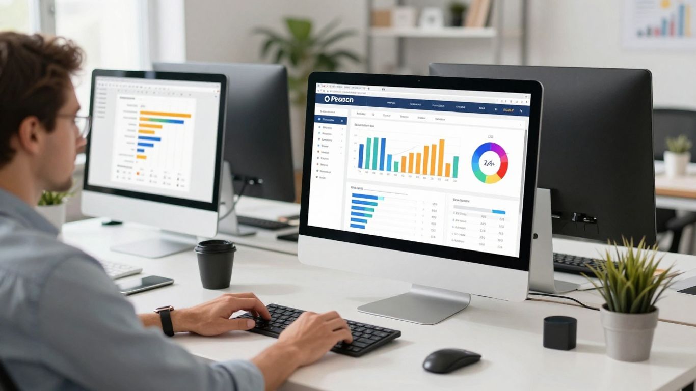 Marketing consultant reviewing digital performance metrics