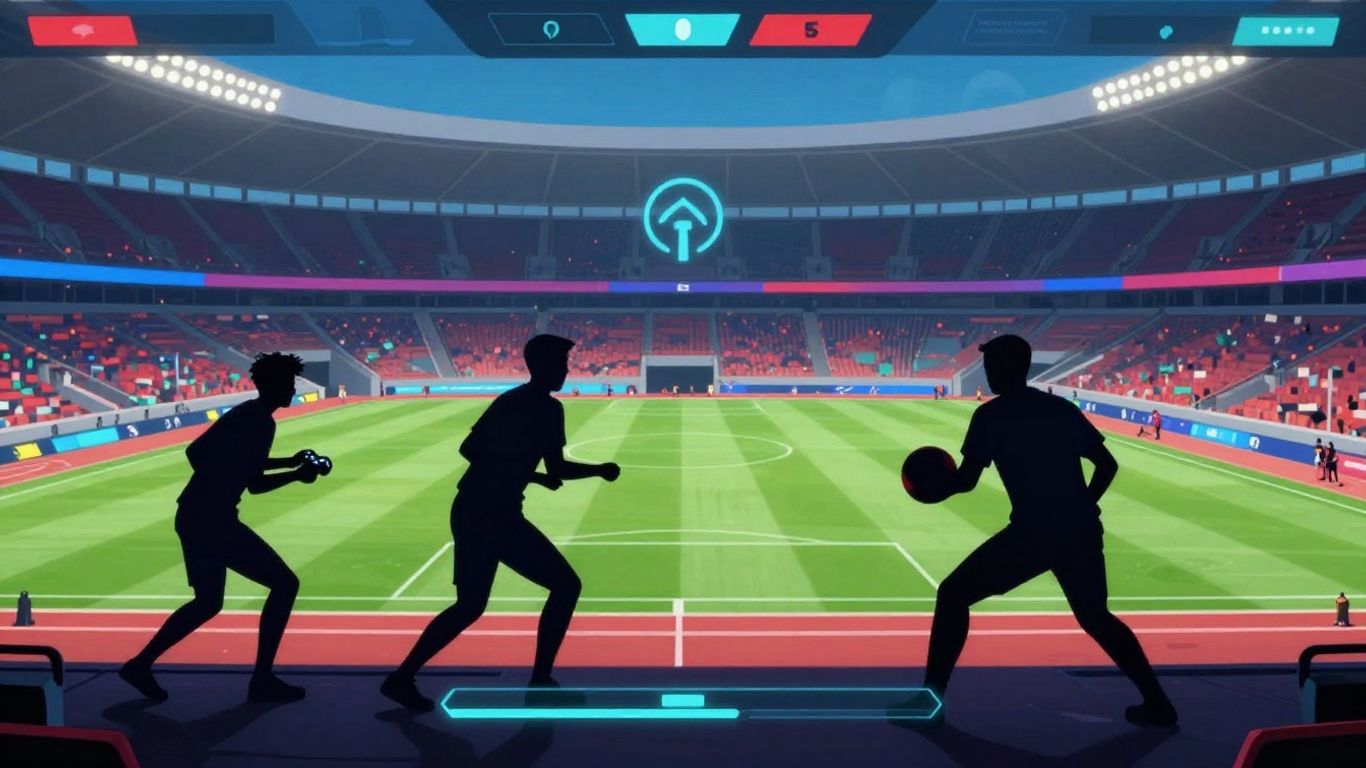 Esports and traditional sports merge in a competitive digital arena.