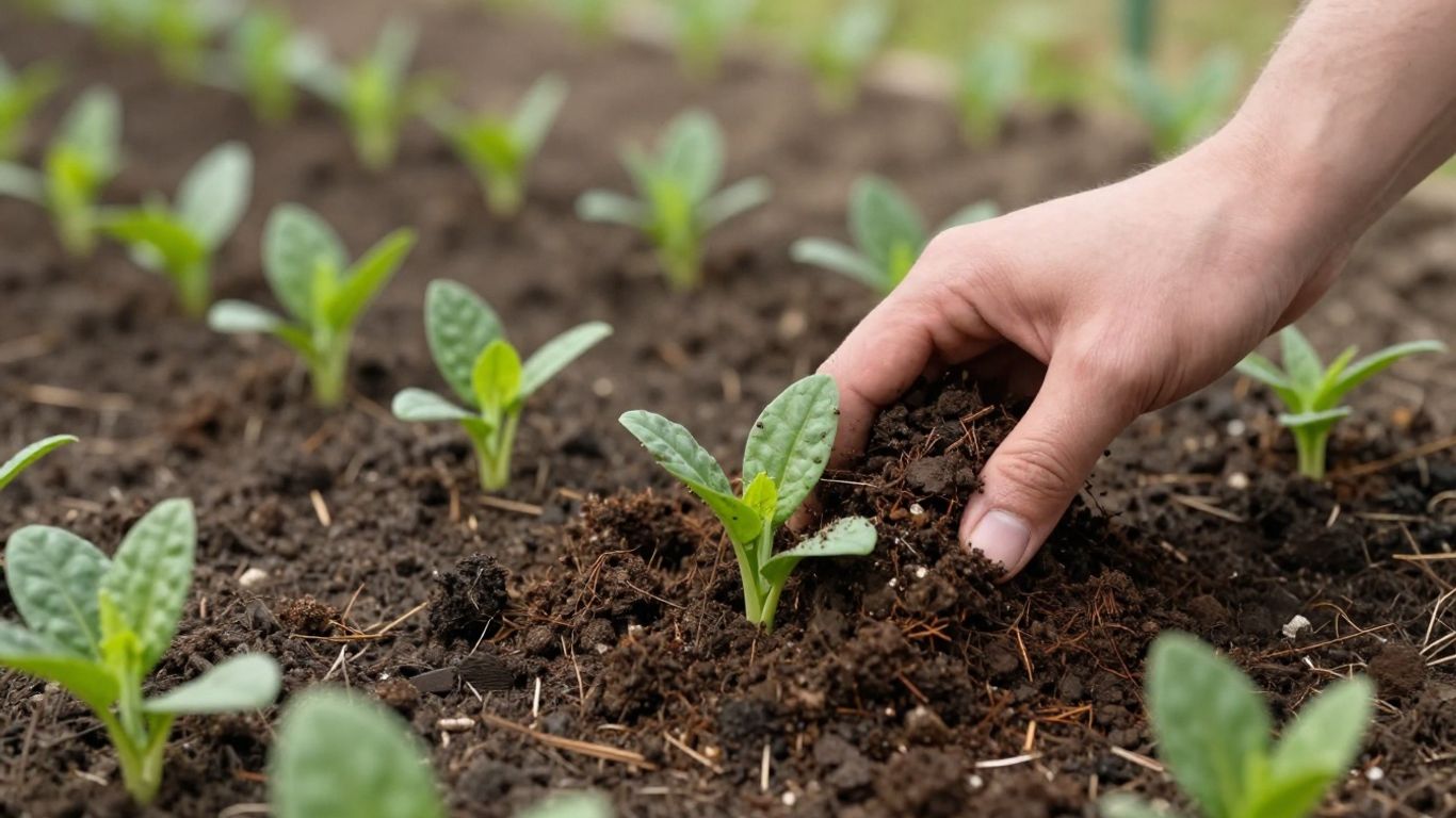 Kompost wird im März auf ein Beet gestreut.
