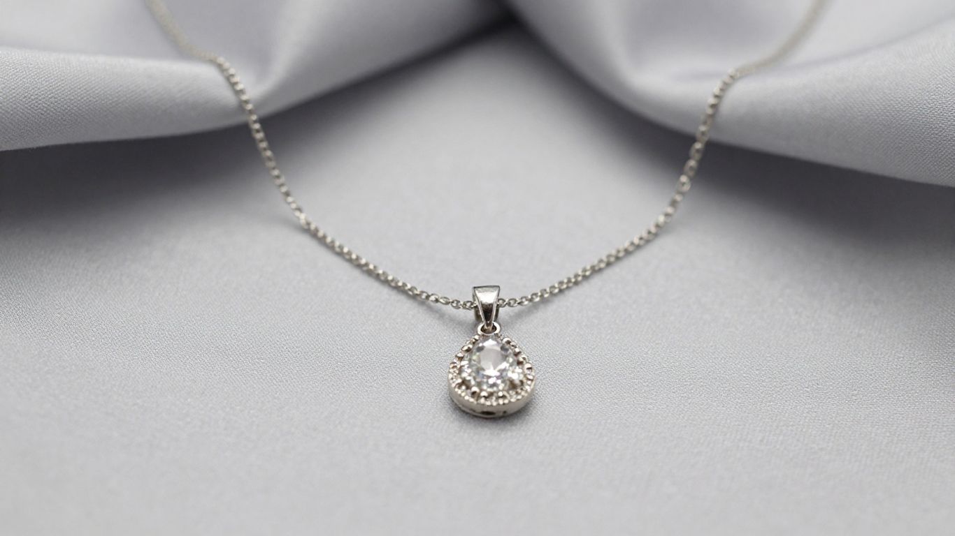 Elegant silver anniversary necklace with sparkling pendant.