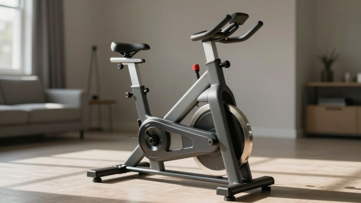 Modern cycling exercise bike in a home gym.