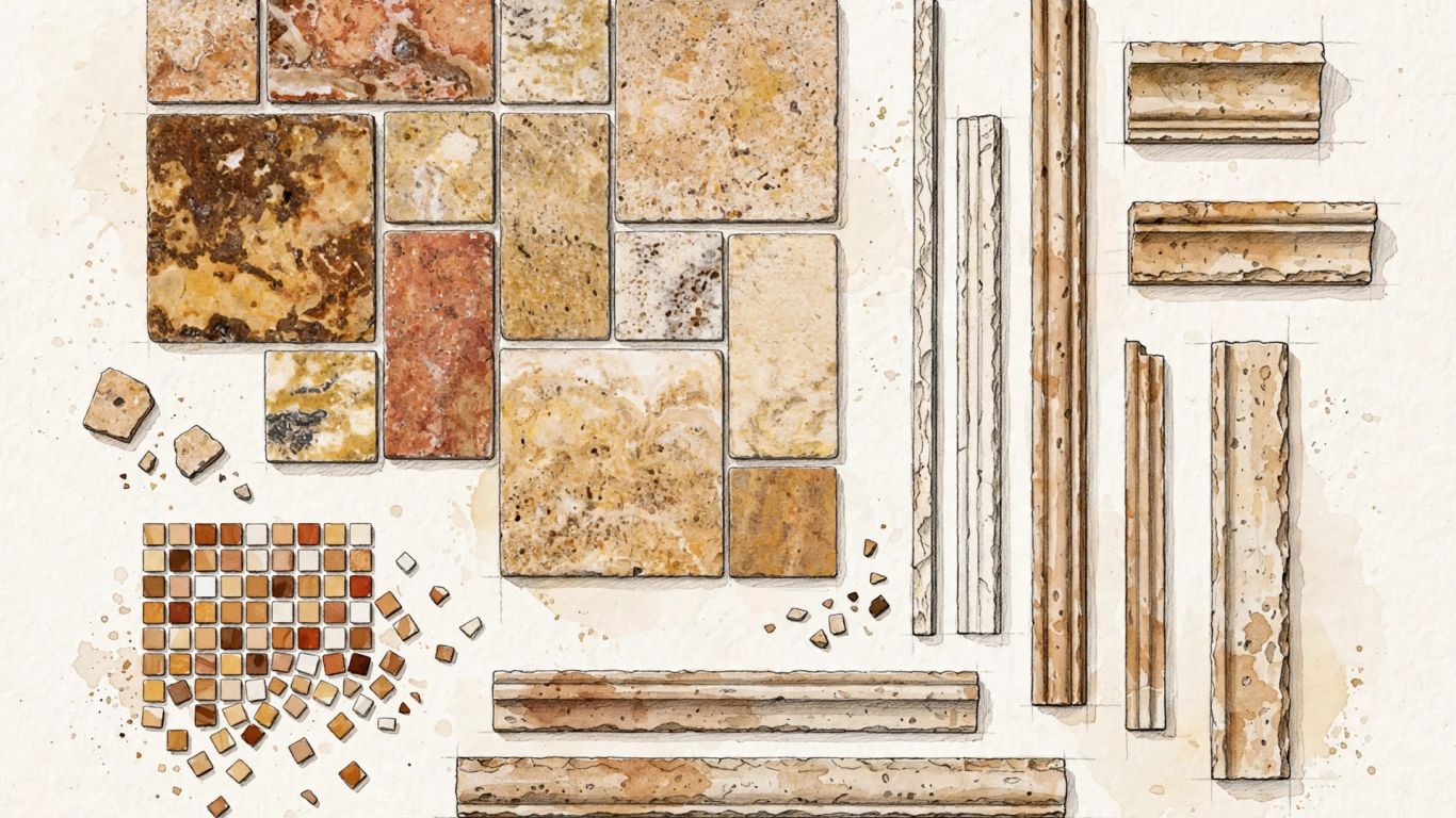 Scabos travertine tile and mosaic selections