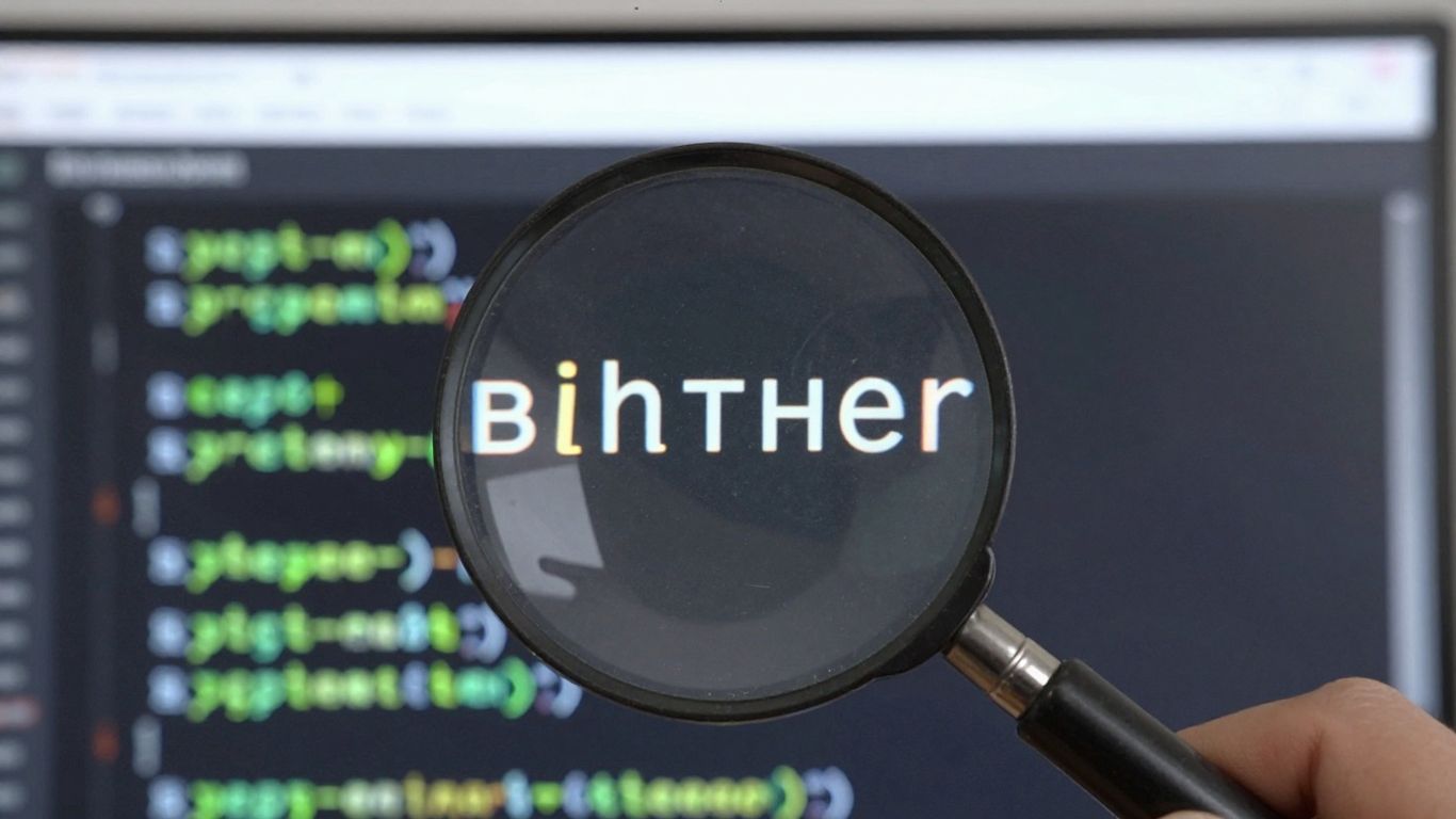 Code informatique avec une loupe sur un écran d'ordinateur.