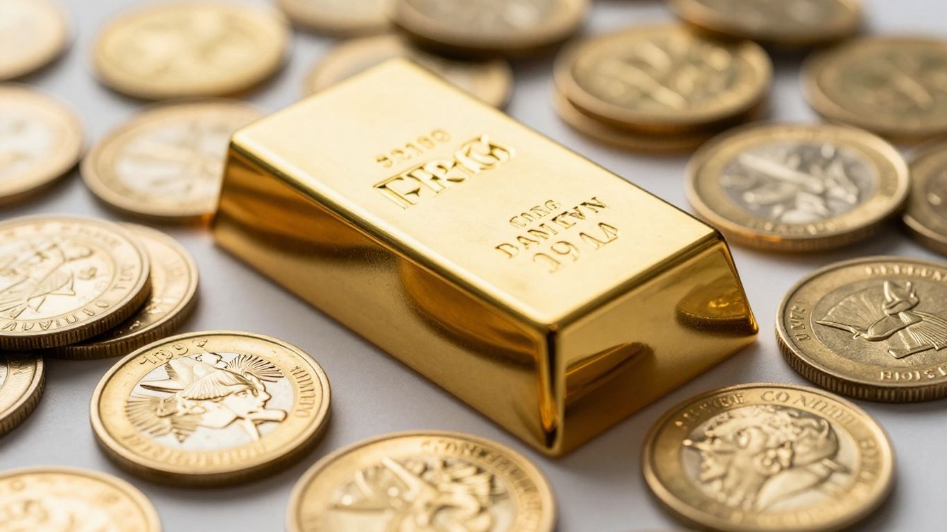Lingots et pièces d'or, symbole d'investissement.