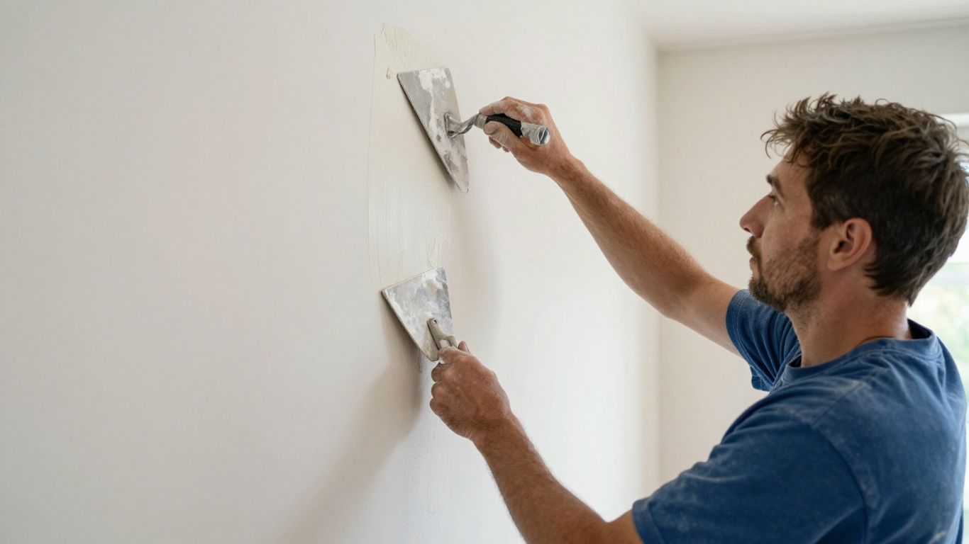 Plasterer working on a wall in a Bristol home.
