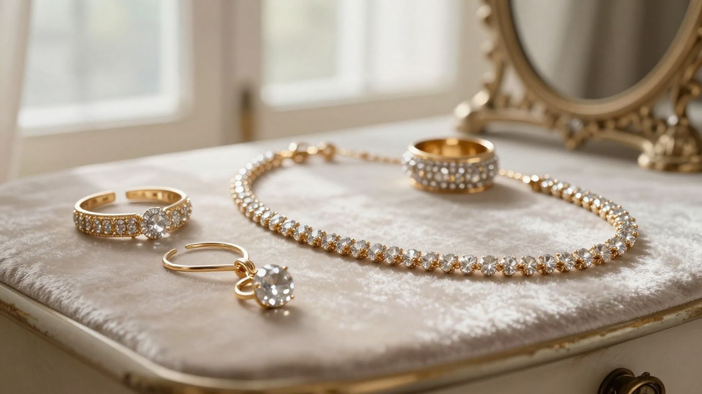 Bridal jewelry shining on a dressing table