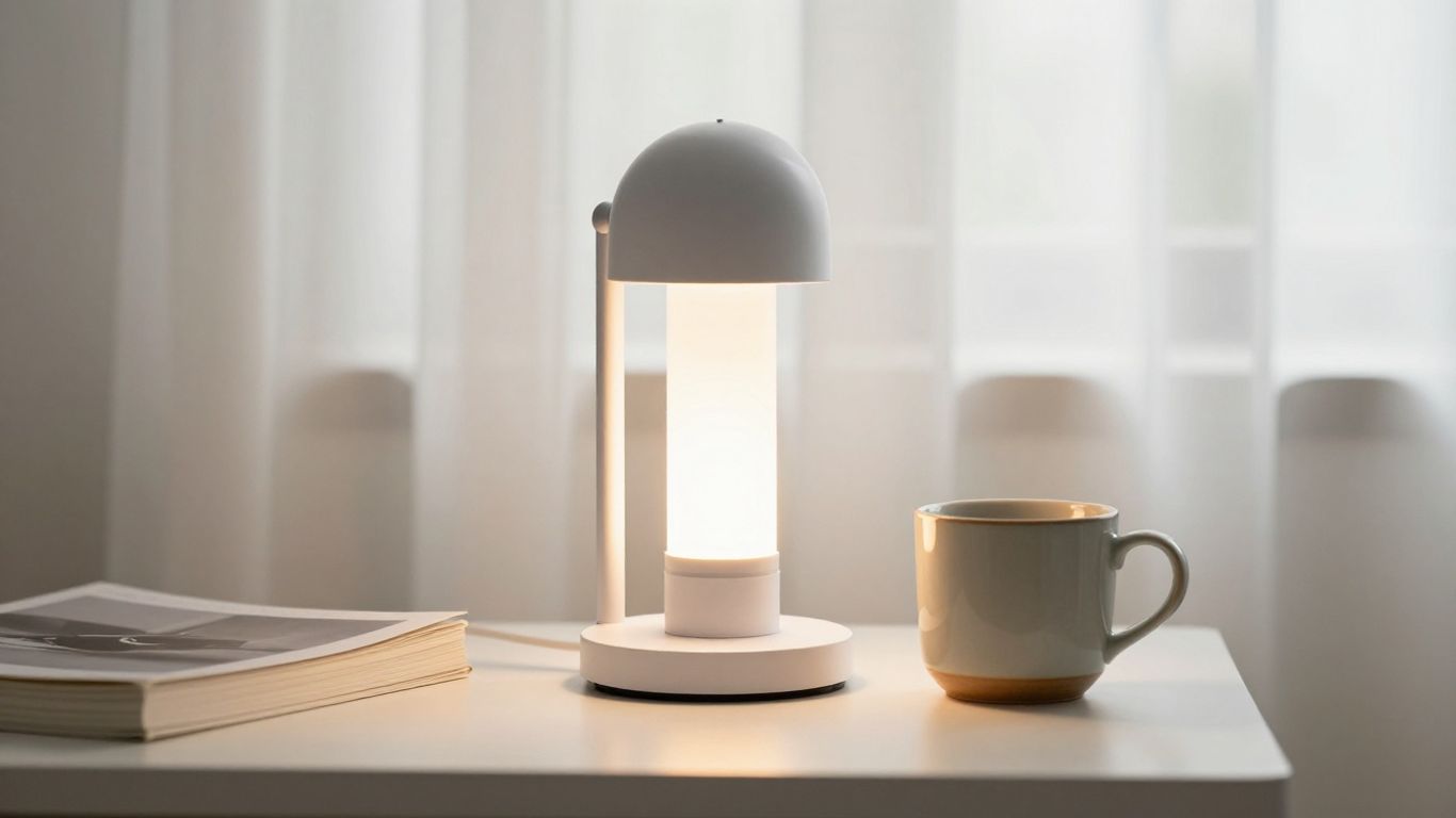 Kompakte Lichtlampe auf einem Beistelltisch
